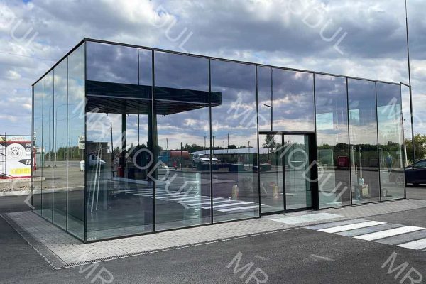 Быстровозводимое здание АЗС с панорамным остеклением вид 1 артикул 600150