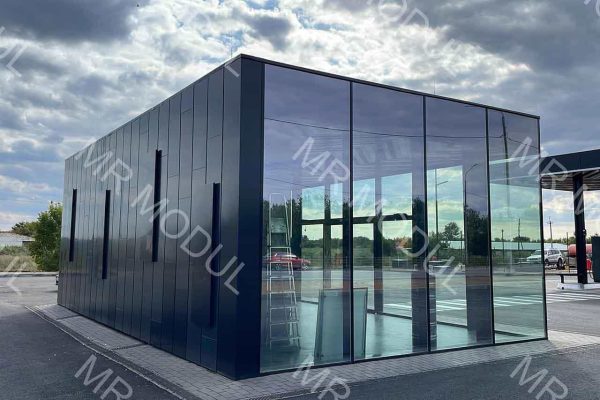 Быстровозводимое здание АЗС с панорамным остеклением вид 2 артикул 600150