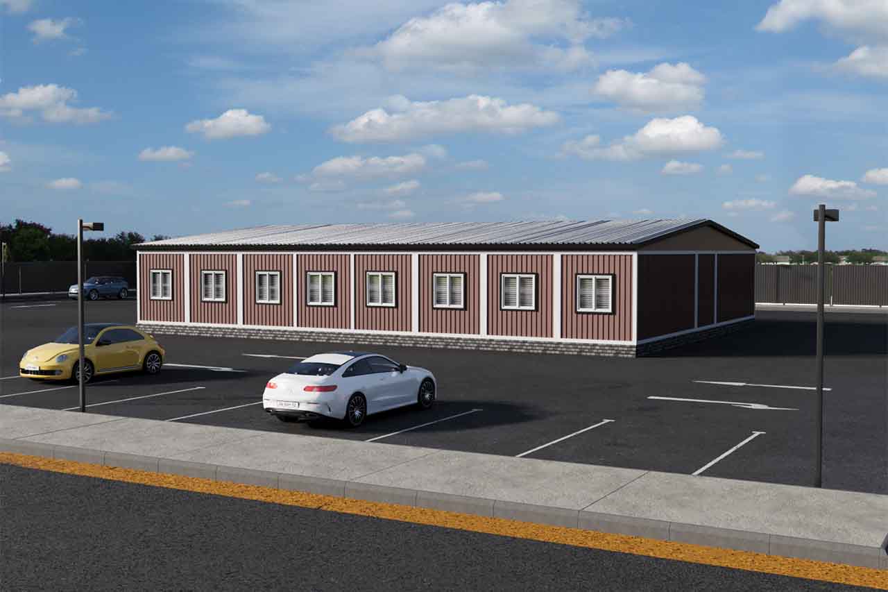 Модульное общежитие площадью 276 м2 артикул МО 6- 276 вид фасада 1