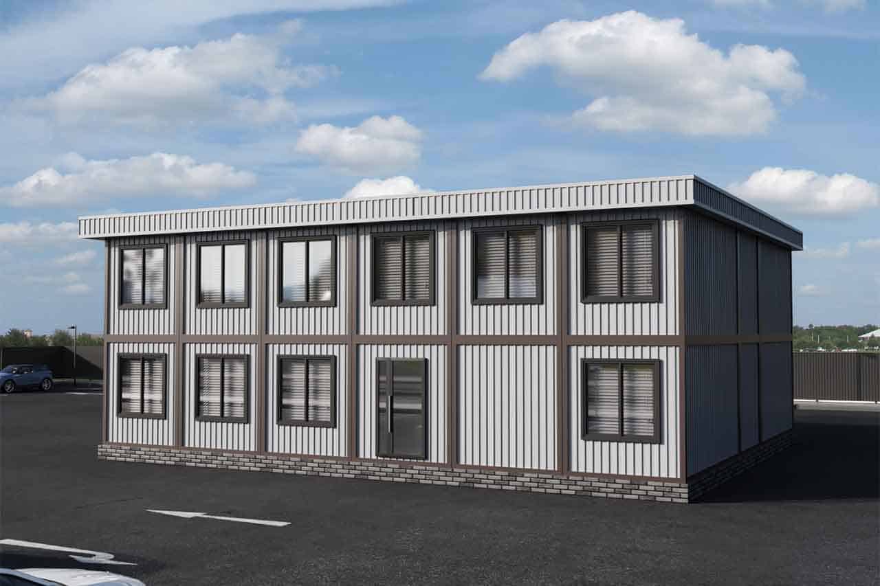 модульное офисное здание 346 кв.м. артикул МОЗ 2 - 346 фасад вид 1