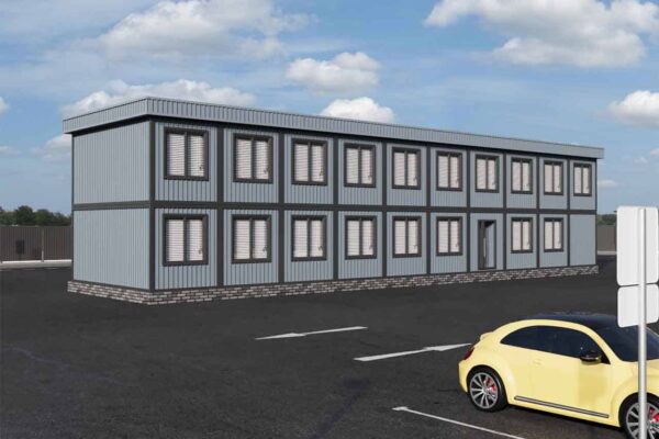 Модульное офисное здание 576 м2 артикул МОЗ 1 - 576 фасад вид 2