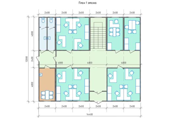 План 1 этажа модульного офисного здания 346 кв.м. артикул МОЗ 2 - 346