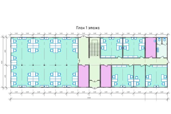 План 1 этажа модульного офисного здания 726 кв.м. артикул МОЗ 4 - 726