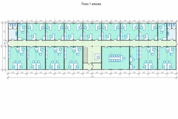 план 1 этажа модульного здания 518 кв.м. артикул МОЗ 3 - 518