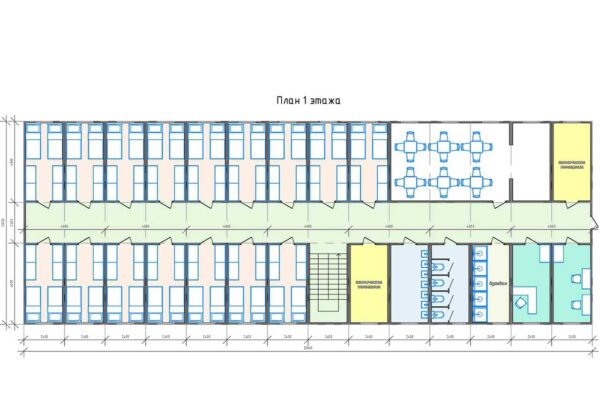 План 1 этажа модульного здания общежития артикул МО 1 - 806