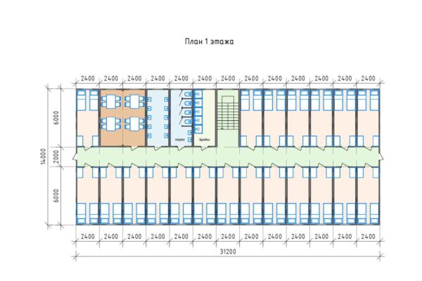 План 1 этажа модульного здания общежития ВП1 - 874 _page-0001
