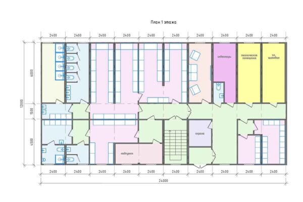 План 1 этажа модульного здания площадью 576 кв.м. артикул МОЗ 1 - 576