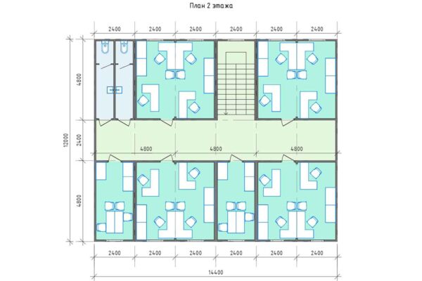 План 2 этажа модульного офисного здания 346 кв.м. артикул МОЗ 2 - 346