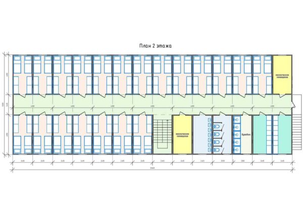 План 2 этажа модульного здания общежития артикул МО 1 - 806