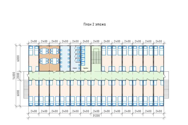 План 2 этажа модульного здания общежития ВП1 - 874 _page-0002