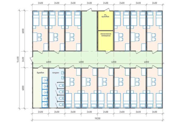 Планировка модульного общежития 276 кв.м. артикул МО6 - 276