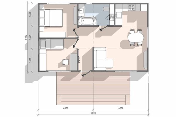 Планировка к модульному дому площадью 58кв.м. МД-5-58