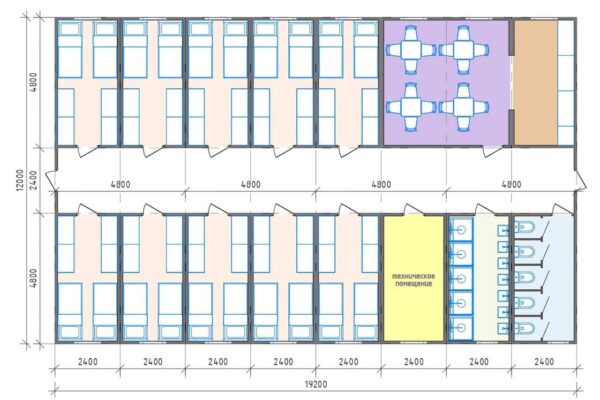 Планировка модульного общежития 230,4м2 артикул МО2 - 230