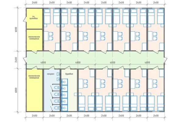Планировка модульного общежития 276 кв.м. артикул МО7 - 276