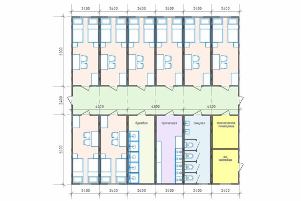 Планировка модульного общежития артикул МО3 - 207