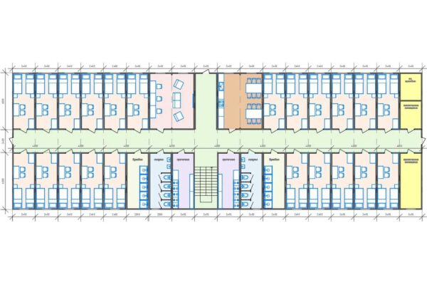 Планировка модульного общежития площадью 622 кв.м. артикул МО5 - 622
