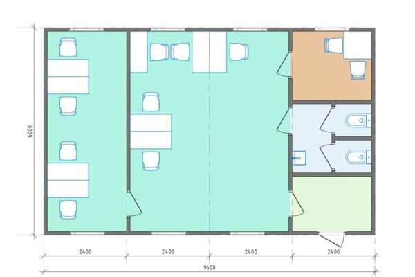 Планировка модульного здания АБК площадью 58 кв.м. на 9 рабочих мест АБК1 - 58
