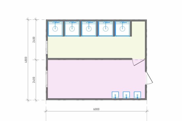 планировка модульной раздевалки 29 м2 артикул МР3 -29