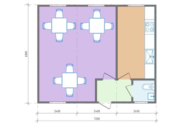 Планировка модульной столовой площадью 43 кв.м. артикул МС4 - 43