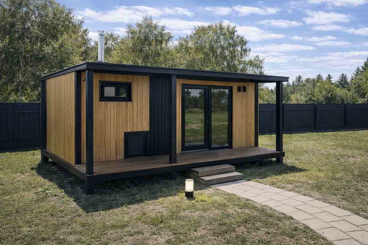 Баня с террасой 2-14 фронтальный вид