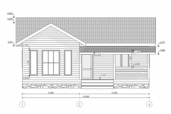 Чертежи по фасаду в осях 1-4 барнхаус БД-8-72