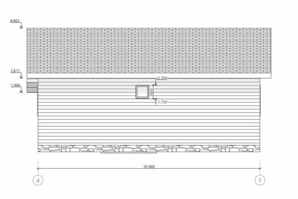 Чертежи по фасаду в осях 4-1 барнхаус БД-8-72