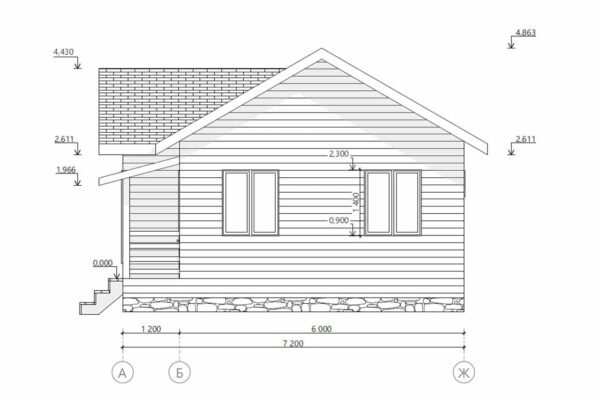 Чертежи по фасаду в осях А-Ж барнхаус БД-8-72
