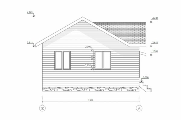 Чертежи по фасаду в осях Ж-А барнхаус БД-8-72