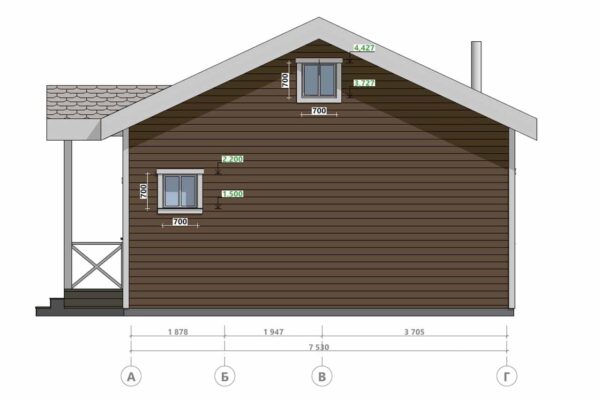 Фасад в осях А-Г барнхаус БД-11-96