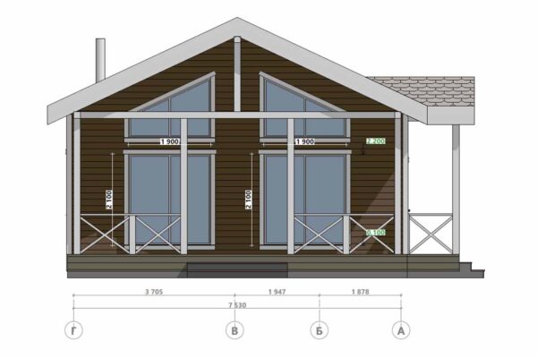 Фасад в осях Г-А барнхаус БД-11-96