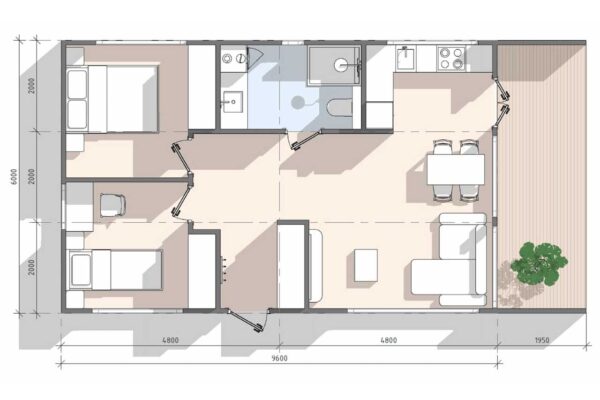 Планировка модульного дома 58 м2 МД-36-58