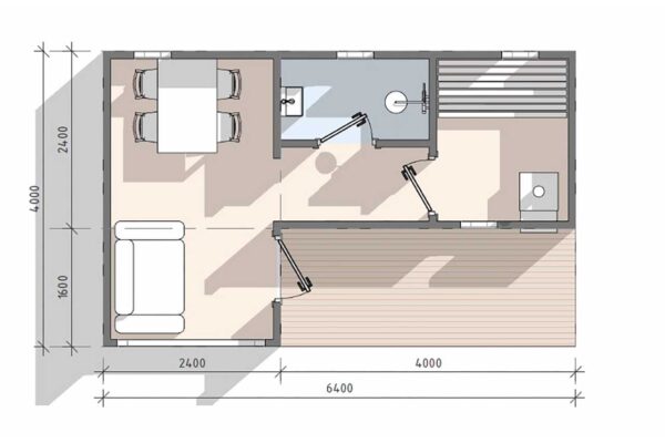 Проект бани с террасой 3-19 планировка