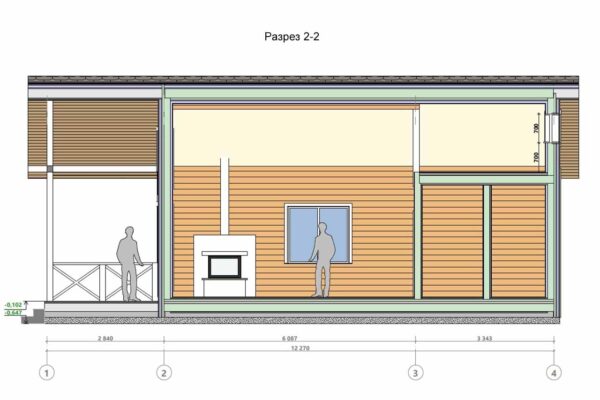 Разрез 2-2 дома барнхаус БД-11-96