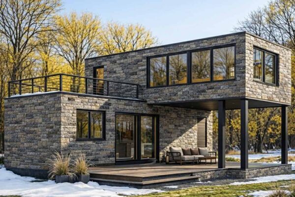 Двухэтажный модульный дом МД-43-80 вид фасада 2