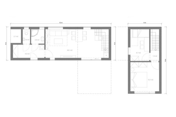 План дома МД-42 поэтажный с мебелью
