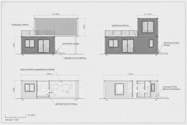 Планы и схемы модульного дома МД-42